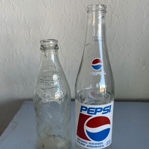 Lot of 2 Vintage Pepsi soda clear glass drink pop bottles retro style collect